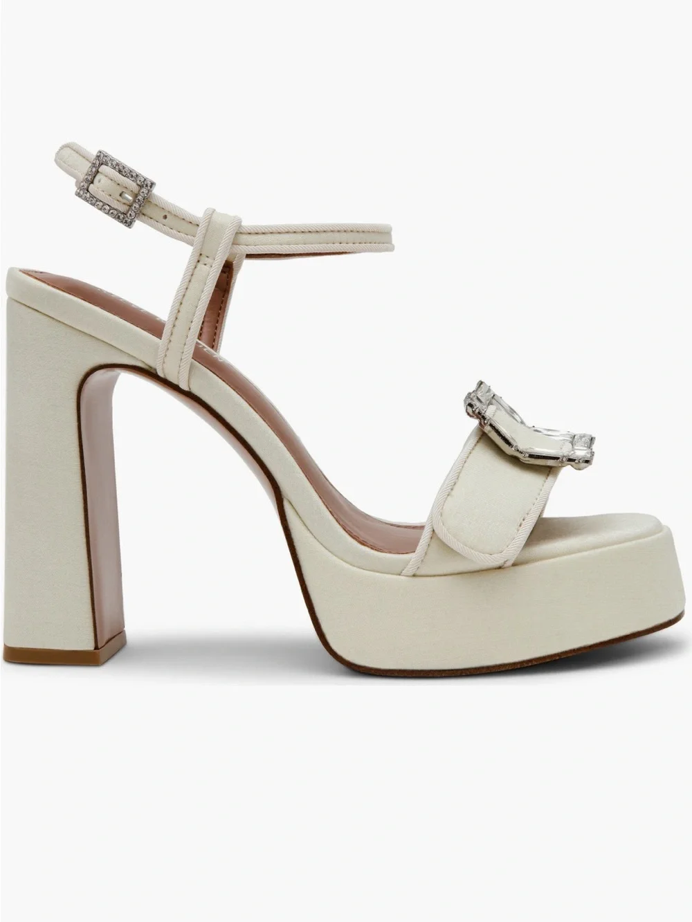 Steve Madden Liandra Satin Ivory Ankle Strap Platfrm Embellish Buckle Sz 10 NWB